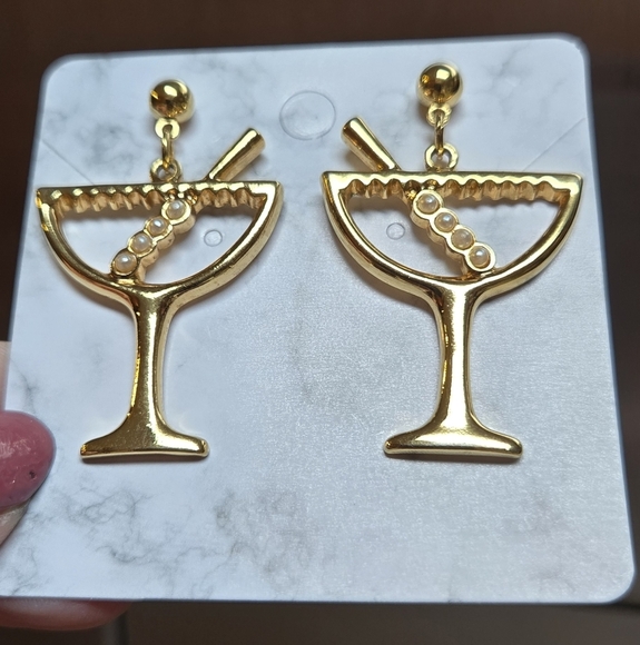 Gold Tone Wine Cups Earrings - Picture 7 of 13
